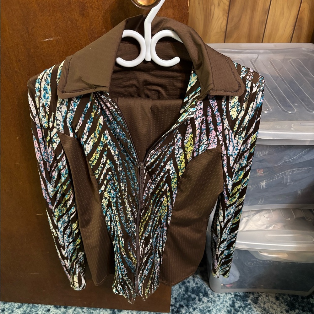 Chic Brown Multicolor Women's Blazer with pants. Perfect for the show ring